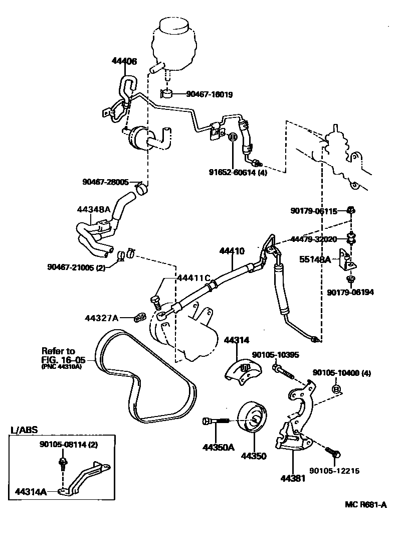 Toyota CAMRY 动力转向配管 EPC diagram — MCR681A