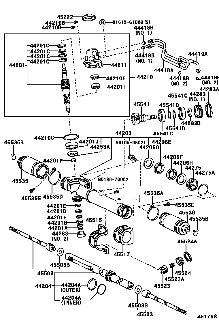 Toyota CAMRY 前转向齿轮和连杆 EPC diagram — 451768