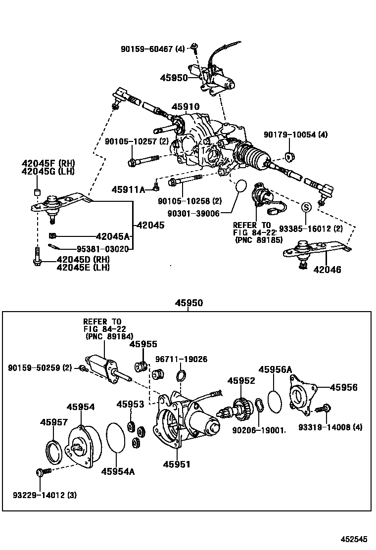 Toyota CAMRY 后转向齿轮(4WS) EPC diagram — 452545