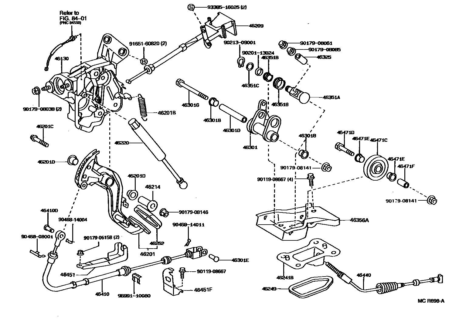 Toyota CAMRY Parking Brake & Cable EPC diagram — MCR698A