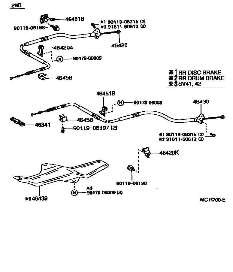 Toyota CAMRY Parking Brake & Cable EPC diagram — MCR700E