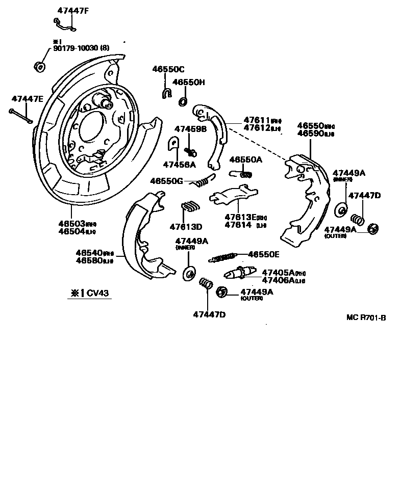 Toyota CAMRY Parking Brake & Cable EPC diagram — MCR701B