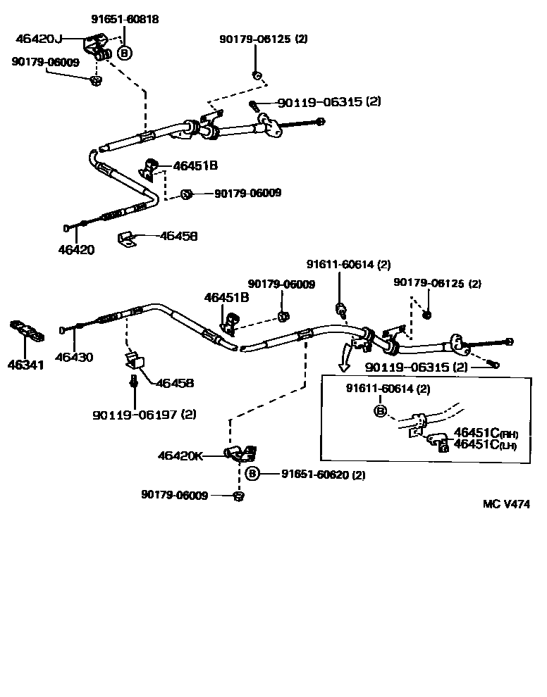 Toyota CAMRY Parking Brake & Cable EPC diagram — MCV474