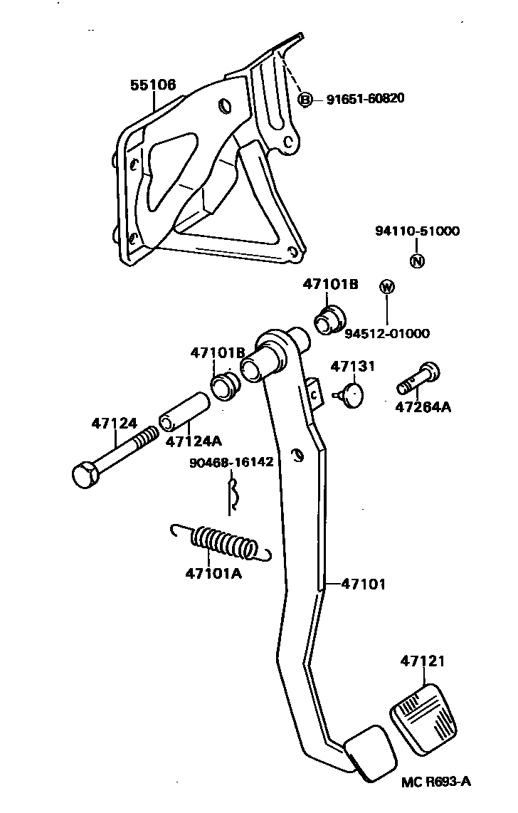 Toyota CAMRY Brake Pedal & Bracket EPC diagram — MCR693A