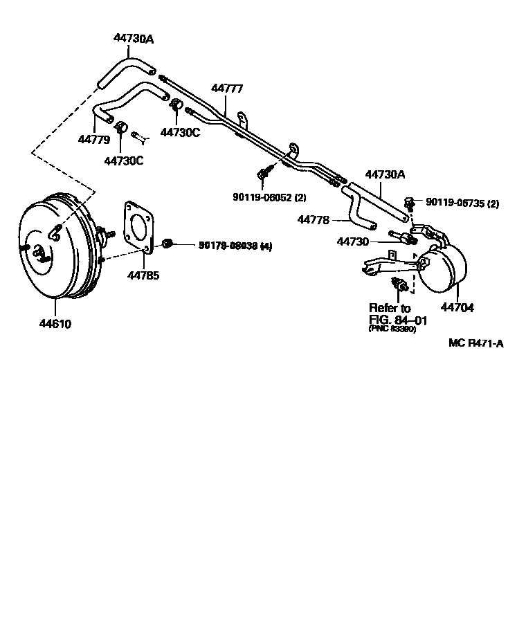 Toyota CAMRY 制动助力器和真空管 EPC diagram — MCR471A