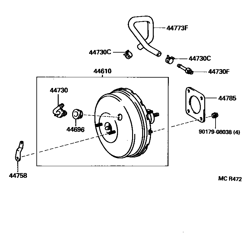 Toyota CAMRY 制动助力器和真空管 EPC diagram — MCR472