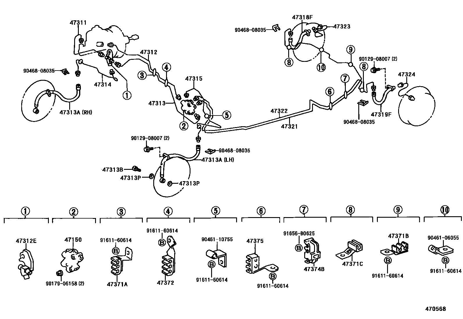 Toyota CAMRY 制动配管和卡箍 EPC diagram — 470568