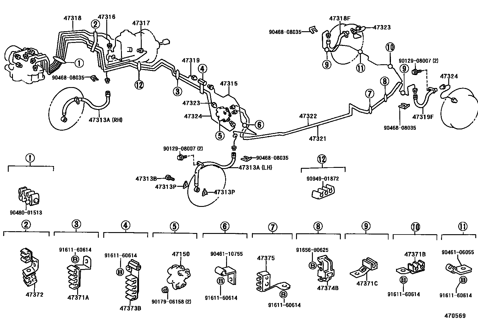 Toyota CAMRY 制动配管和卡箍 EPC diagram — 470569