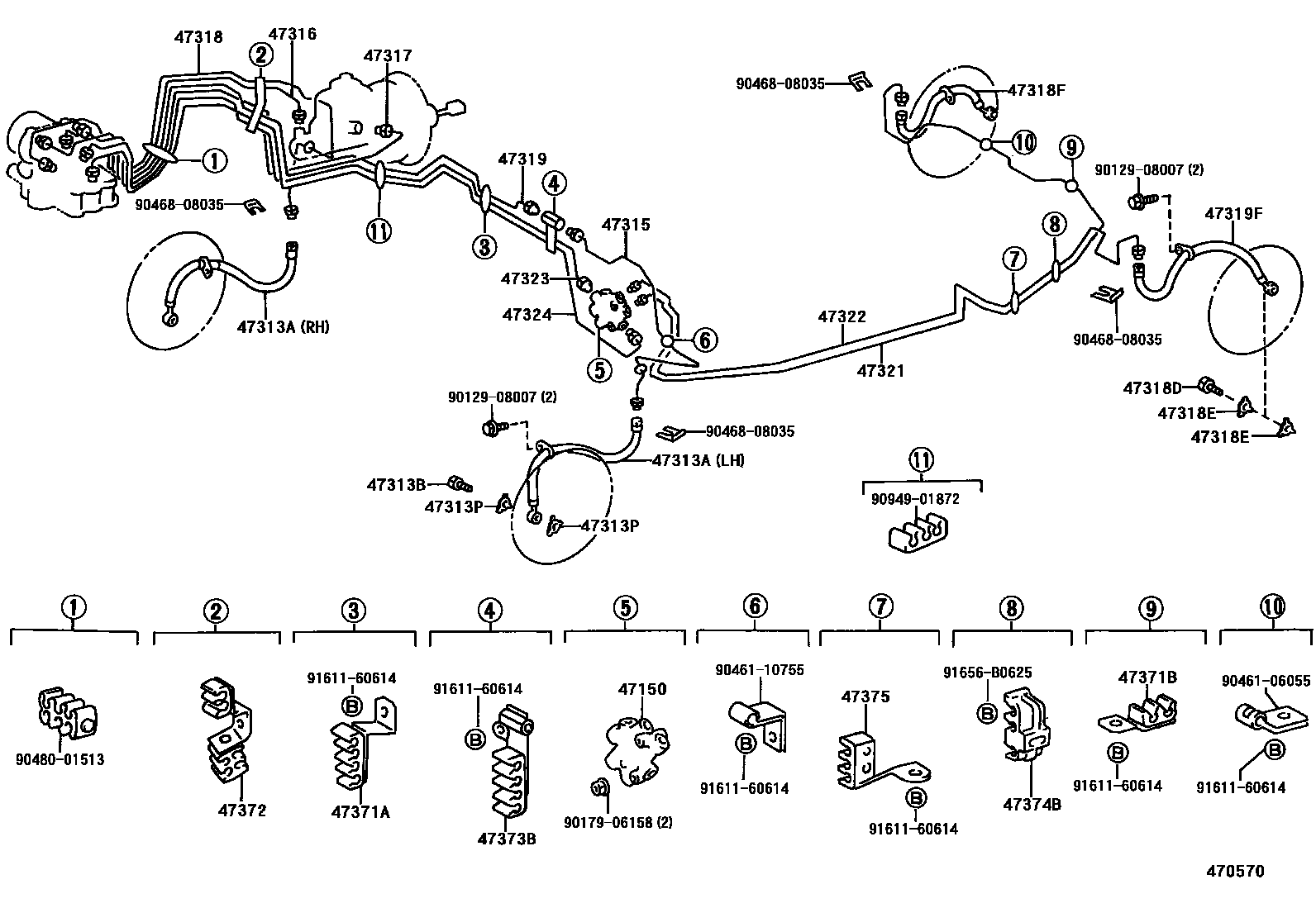 Toyota CAMRY 制动配管和卡箍 EPC diagram — 470570
