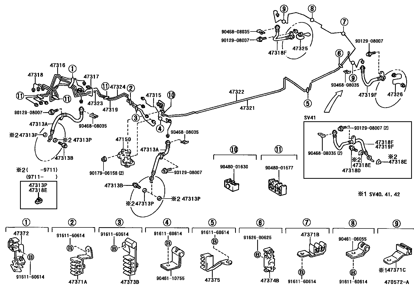 Toyota CAMRY 制动配管和卡箍 EPC diagram — 470572A