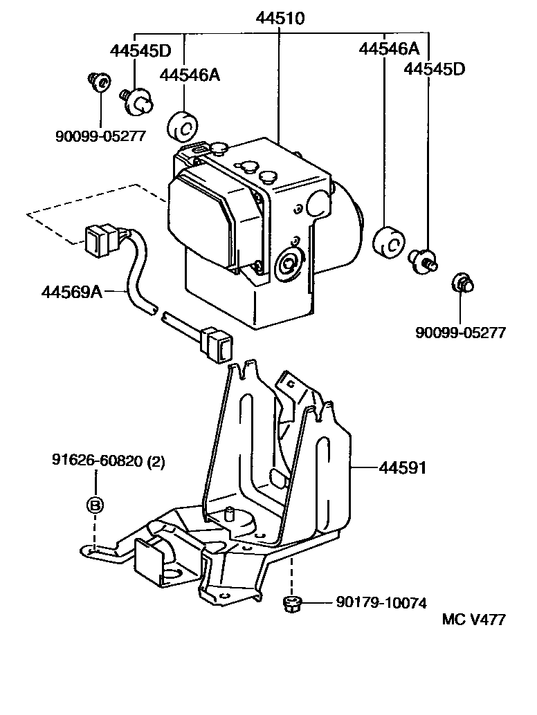Toyota CAMRY 制动配管和卡箍 EPC diagram — MCV477