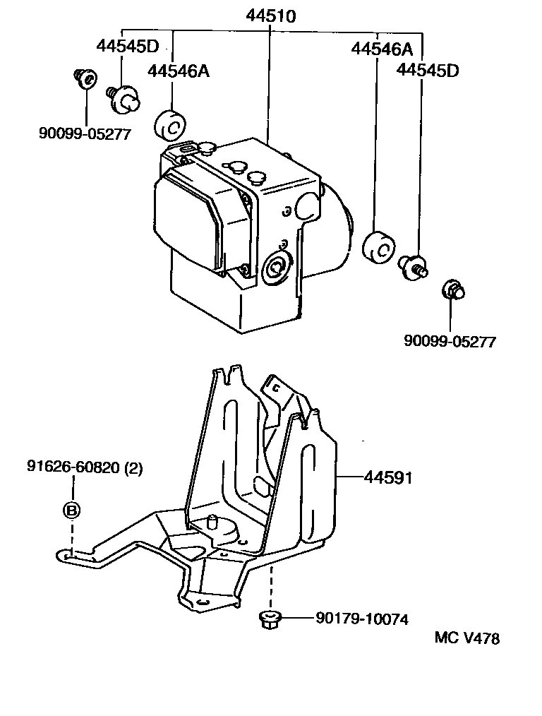 Toyota CAMRY 制动配管和卡箍 EPC diagram — MCV478