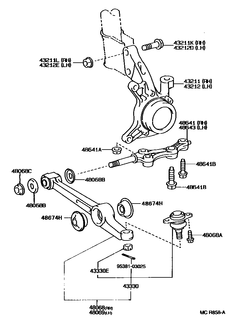 Toyota CAMRY 前桥控制臂和转向节 EPC diagram — MCR858A