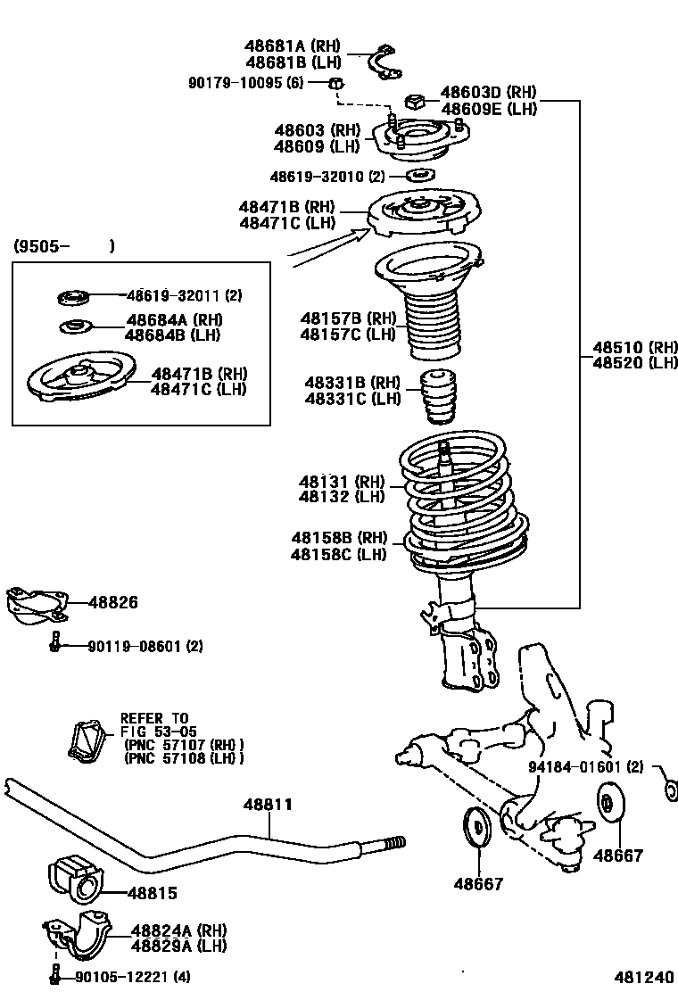 Toyota CAMRY Front Spring & Shock Absorber EPC diagram — 481240