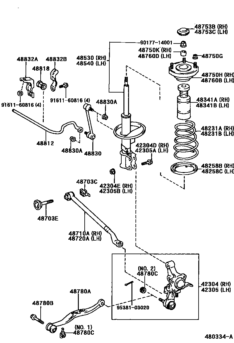 Toyota CAMRY Rear Spring & Shock Absorber EPC diagram — 480334A