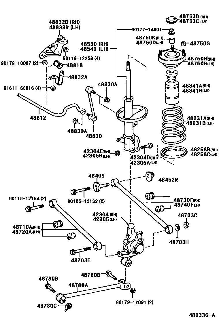 Toyota CAMRY Rear Spring & Shock Absorber EPC diagram — 480336A