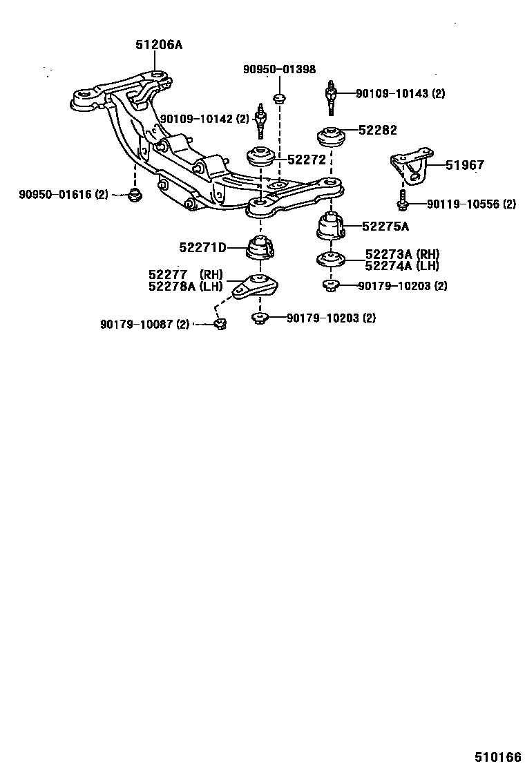 Toyota CAMRY 悬架横梁和发动机底罩 EPC diagram — 510166