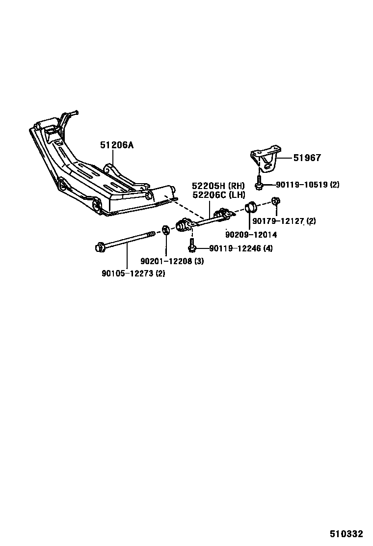 Toyota CAMRY 悬架横梁和发动机底罩 EPC diagram — 510332