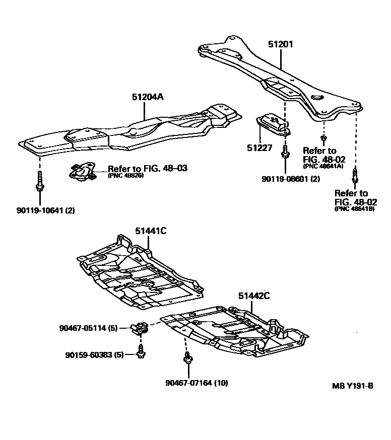 Toyota CAMRY 悬架横梁和发动机底罩 EPC diagram — MBY191B