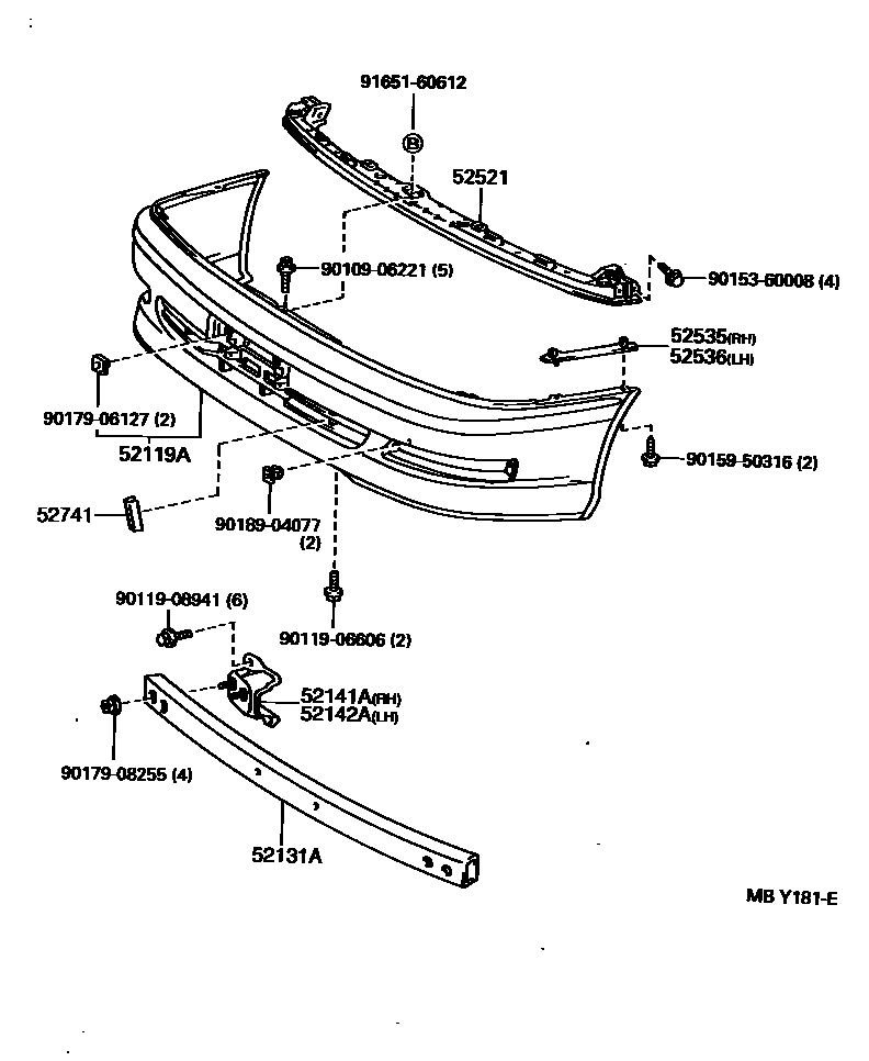 Toyota CAMRY 前保险杠及附件 EPC diagram — MBY181E
