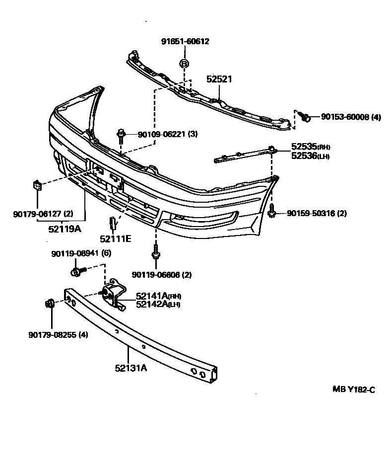 Toyota CAMRY 前保险杠及附件 EPC diagram — MBY182C