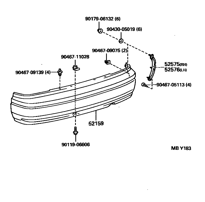 Toyota CAMRY 后保险杠及附件 EPC diagram — MBY183