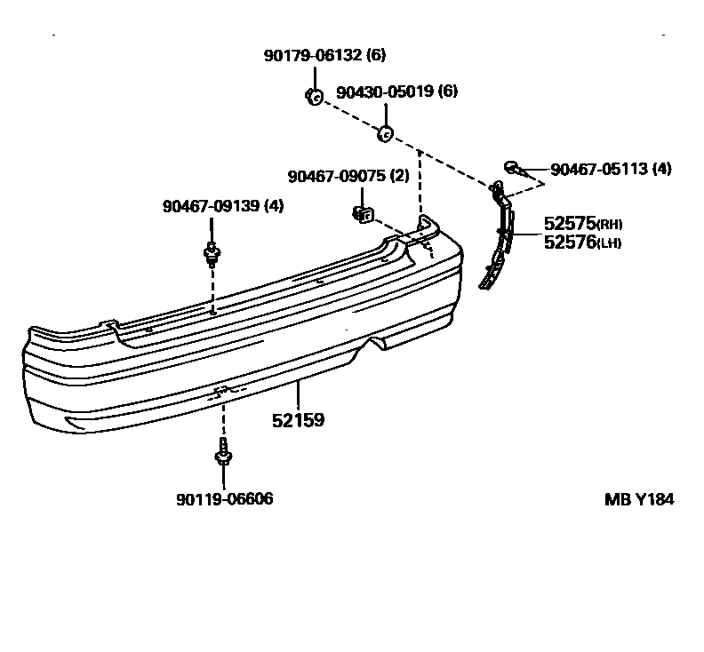 Toyota CAMRY 后保险杠及附件 EPC diagram — MBY184