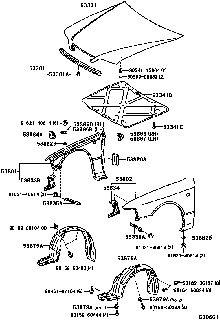 Toyota CAMRY 发动机盖和前翼子板 EPC diagram — 530661