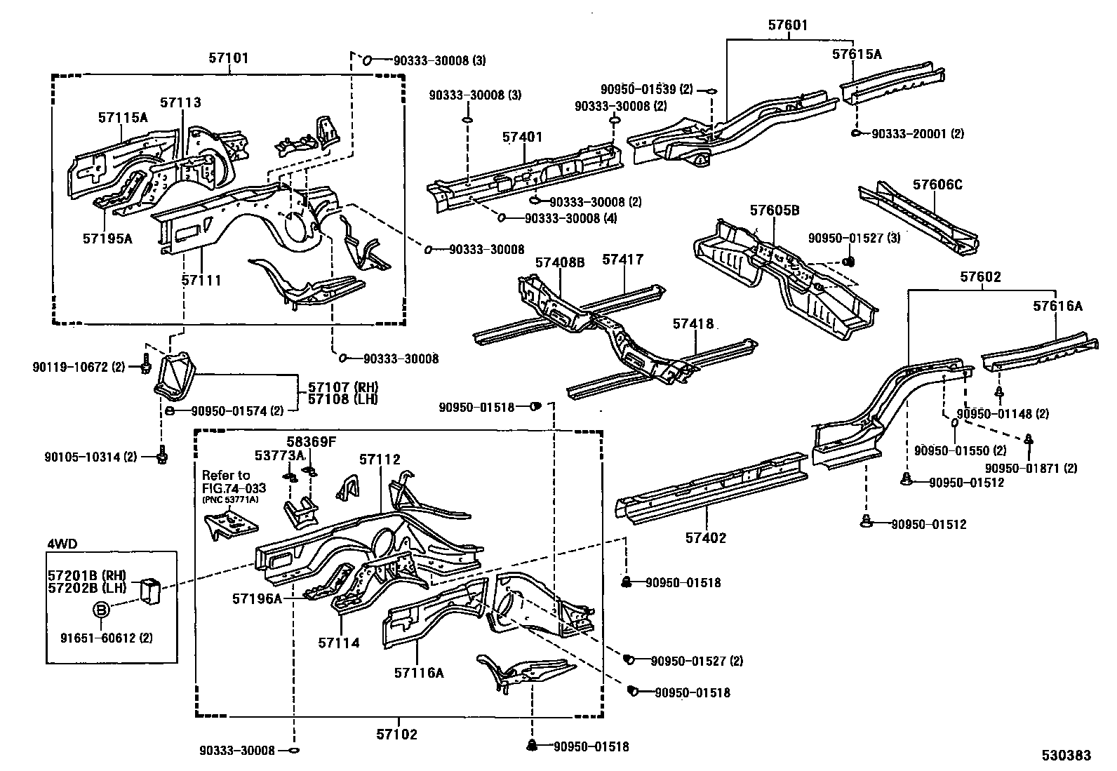 Toyota CAMRY Floor stringers EPC diagram — 530383
