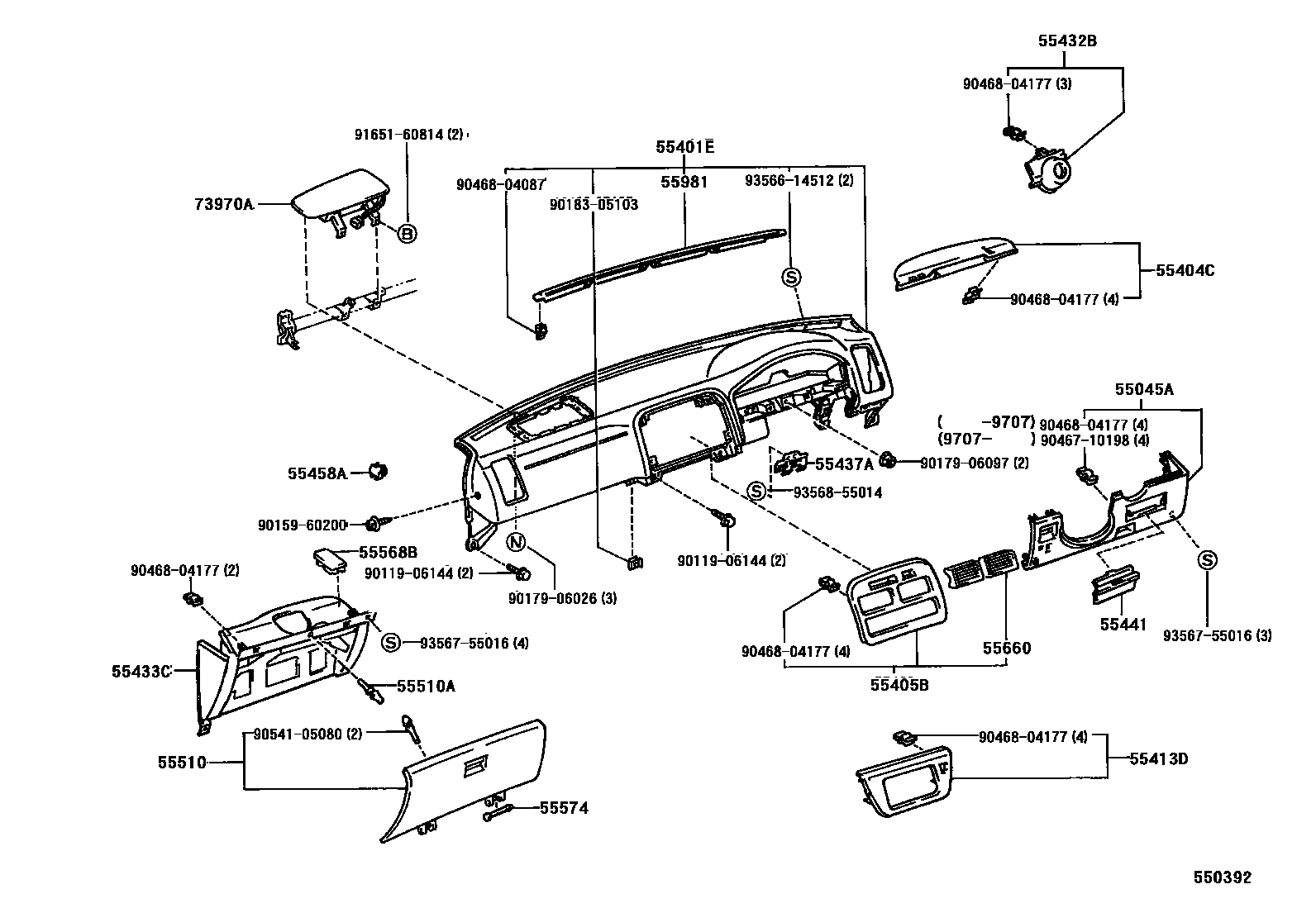 Toyota CAMRY 仪表板和手套箱 EPC diagram — 550392