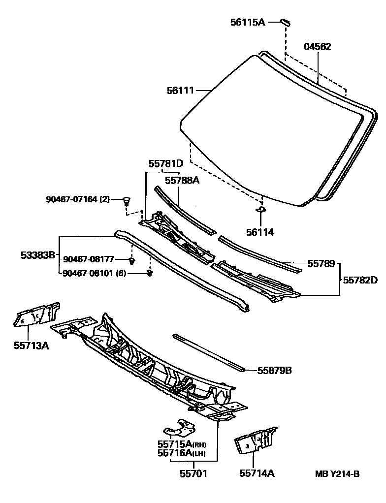 Toyota CAMRY 前围板和挡风玻璃 EPC diagram — MBY214B