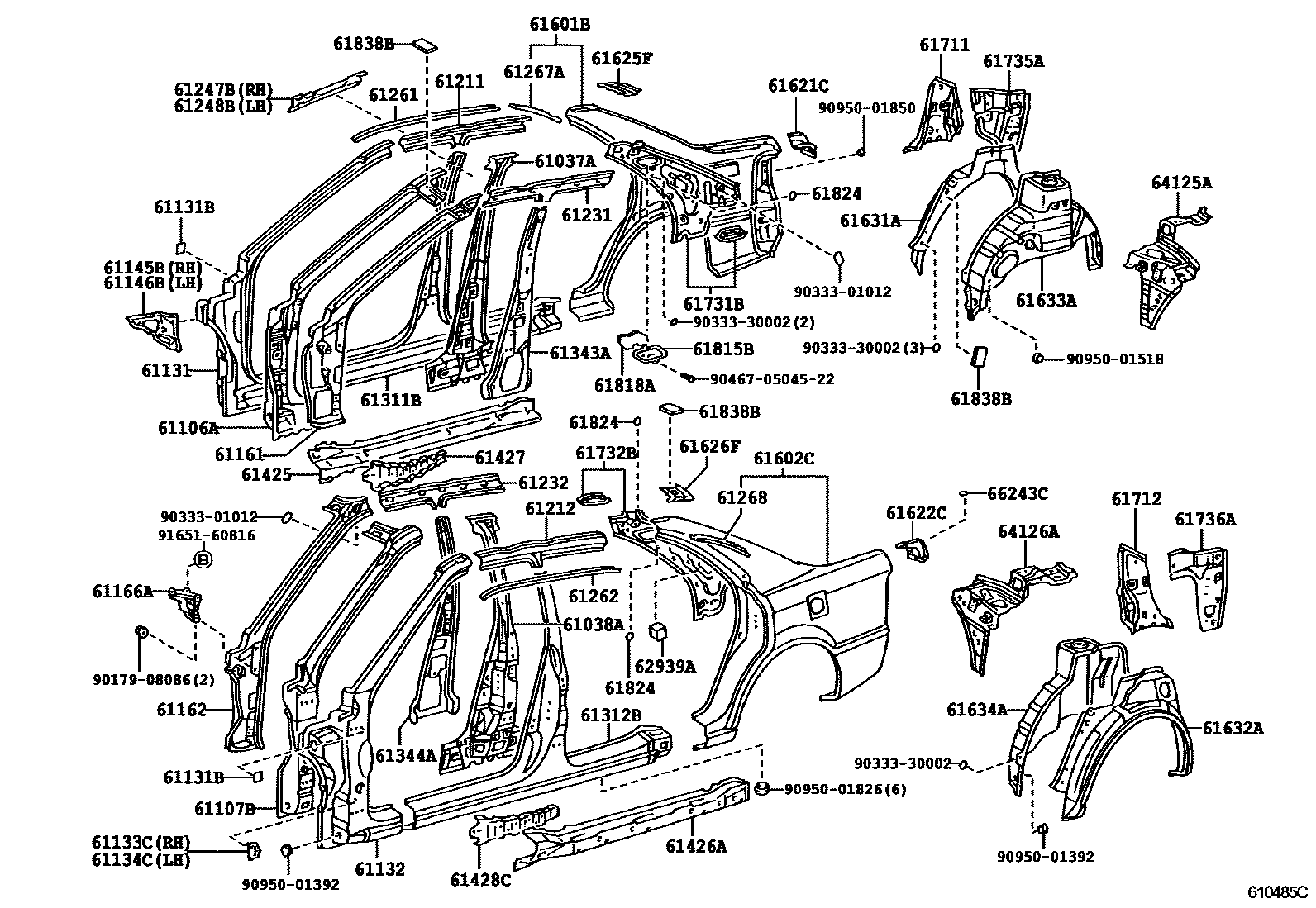 Toyota CAMRY 侧梁 EPC diagram — 610485C