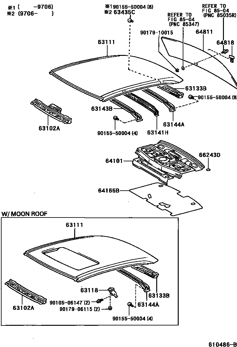 Toyota CAMRY 天窗板和背窗玻璃 EPC diagram — 610486B