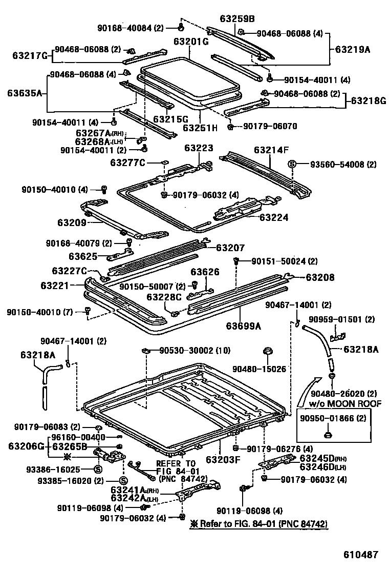 Toyota CAMRY 天窗板和背窗玻璃 EPC diagram — 610487