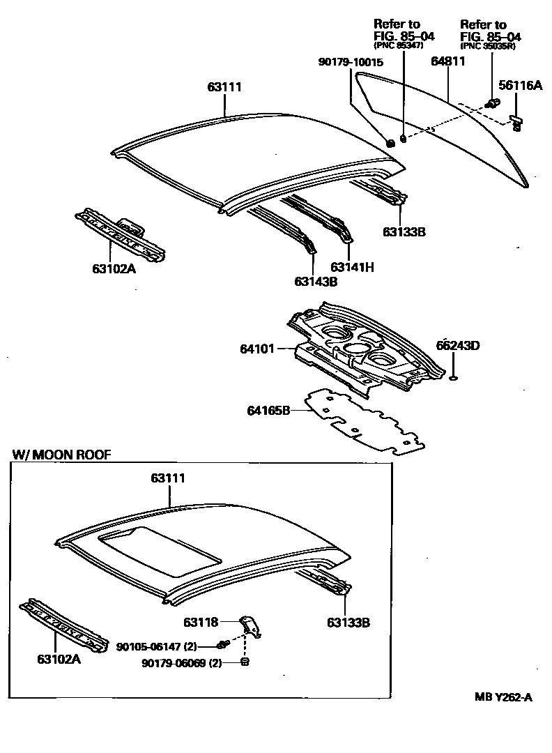 Toyota CAMRY 天窗板和背窗玻璃 EPC diagram — MBY262A