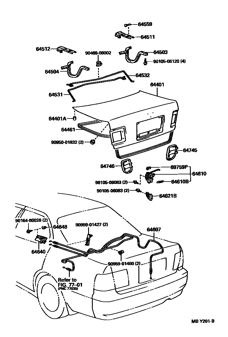 Toyota CAMRY 行李箱门和行李箱锁 EPC diagram — MBY201B