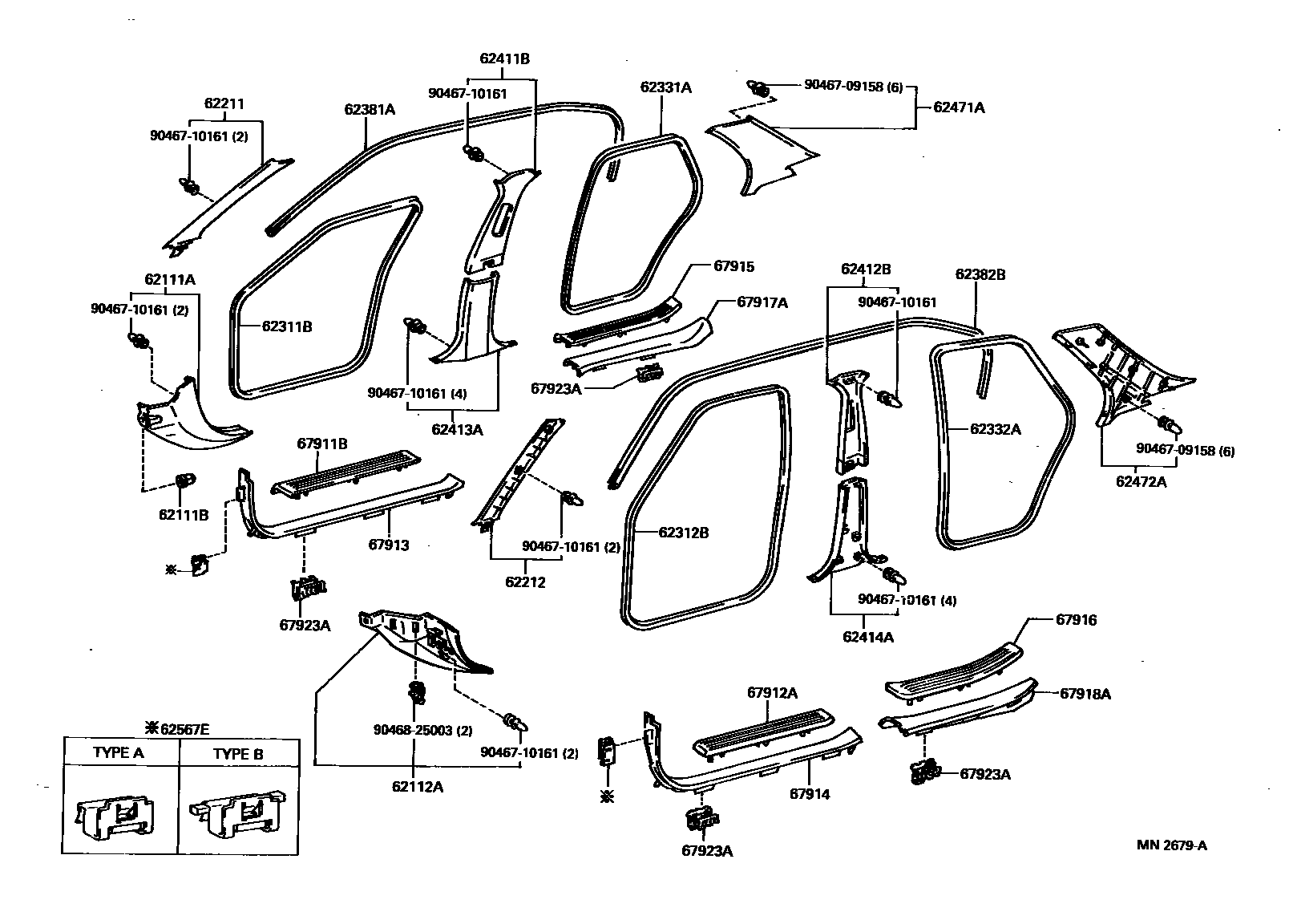 Toyota CAMRY 内饰板和车门防水胶条 EPC diagram — MN2679A
