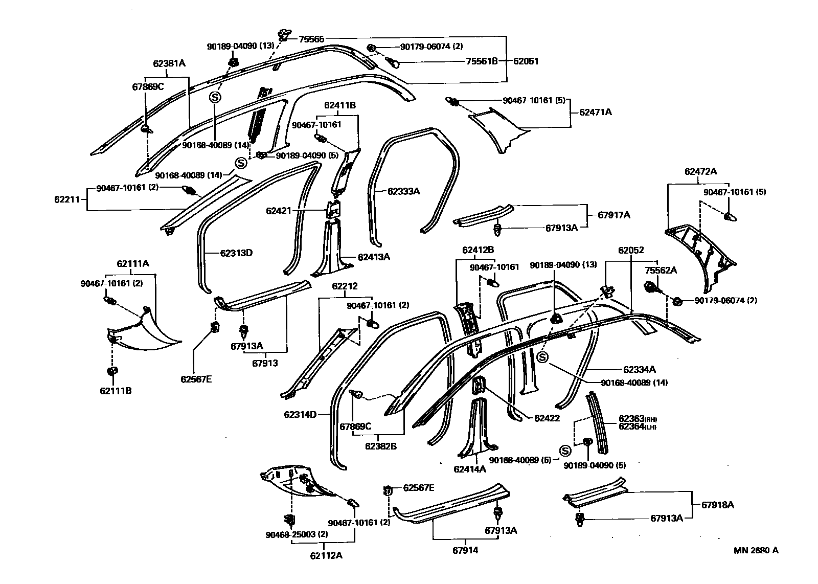 Toyota CAMRY 内饰板和车门防水胶条 EPC diagram — MN2680A