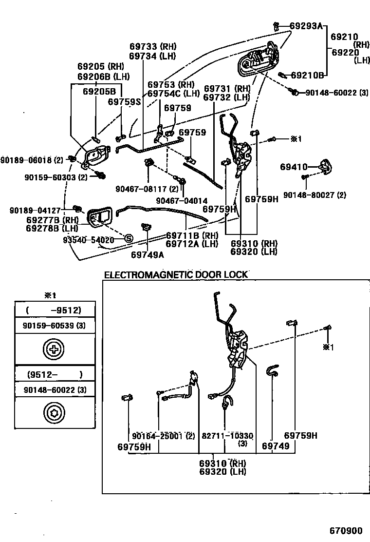 Toyota CAMRY 前门锁和车门把手 EPC diagram — 670900
