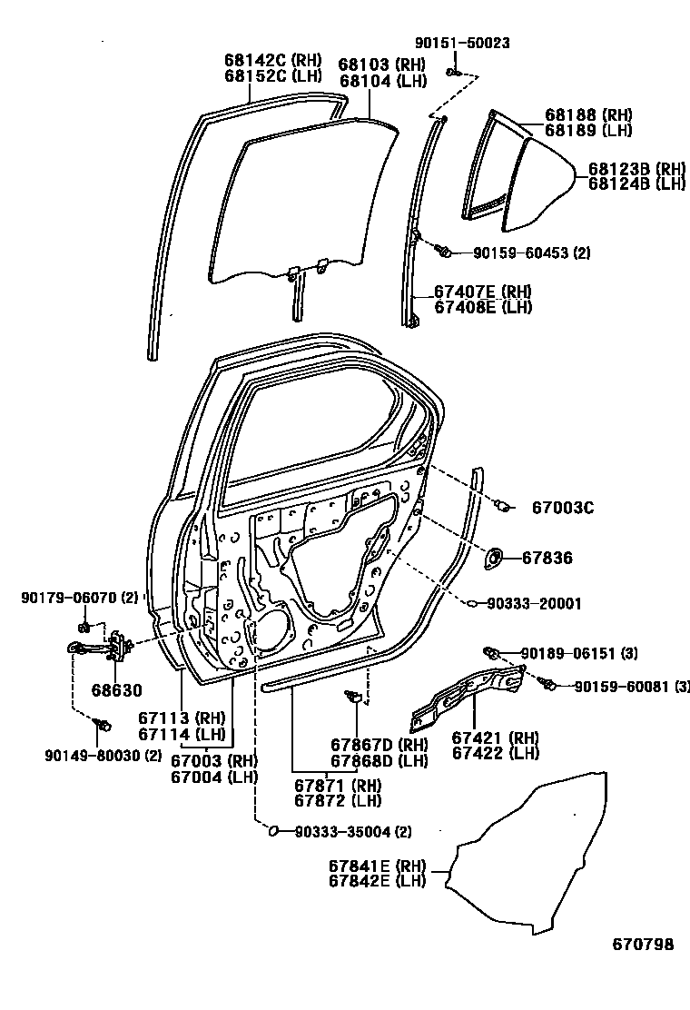 Toyota CAMRY 后门板和后门玻璃 EPC diagram — 670798
