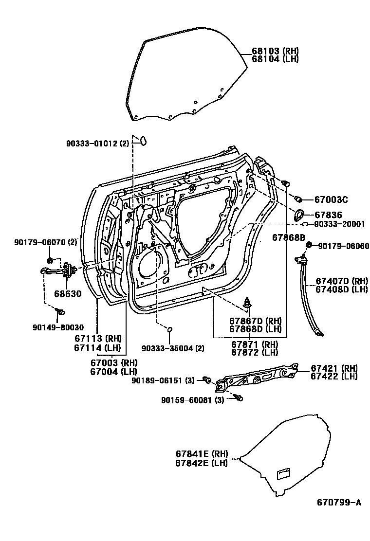 Toyota CAMRY 后门板和后门玻璃 EPC diagram — 670799A
