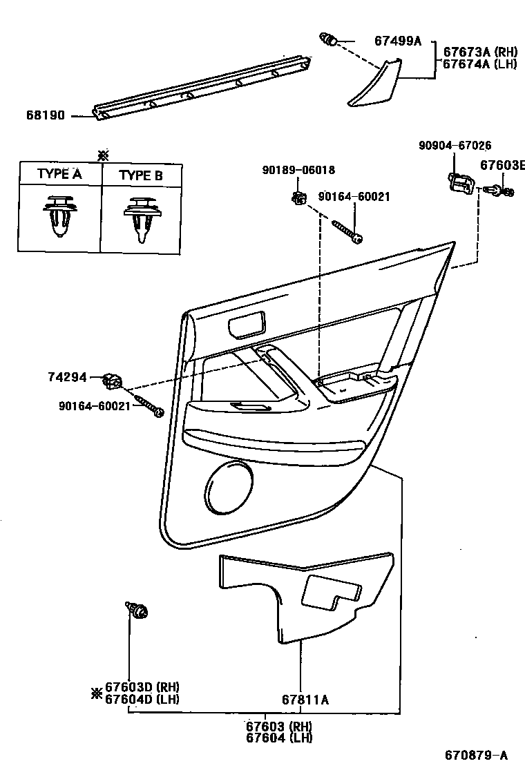 Toyota CAMRY 后门板和后门玻璃 EPC diagram — 670879A