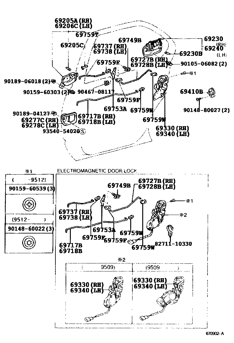 Toyota CAMRY 后门锁和后门把手 EPC diagram — 670902A
