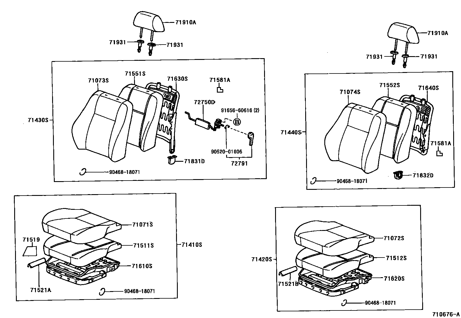 Toyota CAMRY 前排座椅和座椅滑轨 EPC diagram — 710676A