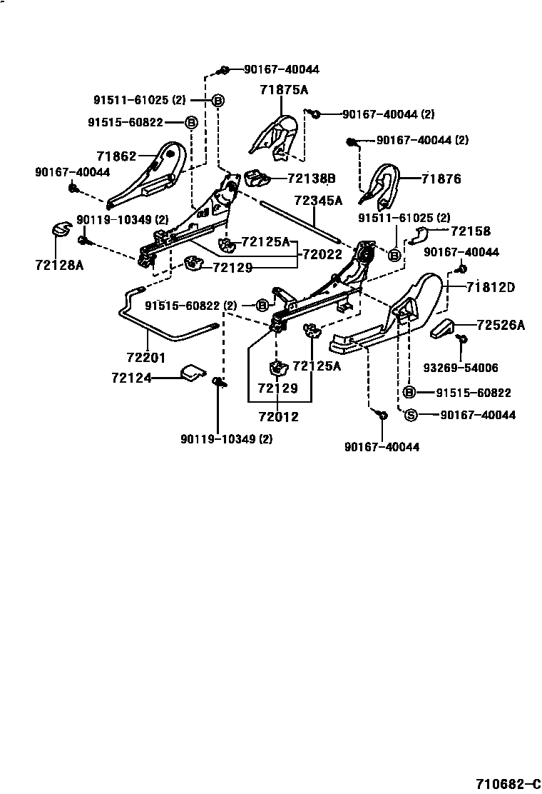 Toyota CAMRY 前排座椅和座椅滑轨 EPC diagram — 710682C