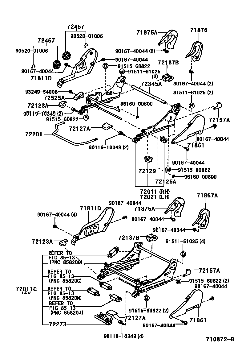 Toyota CAMRY 前排座椅和座椅滑轨 EPC diagram — 710872B