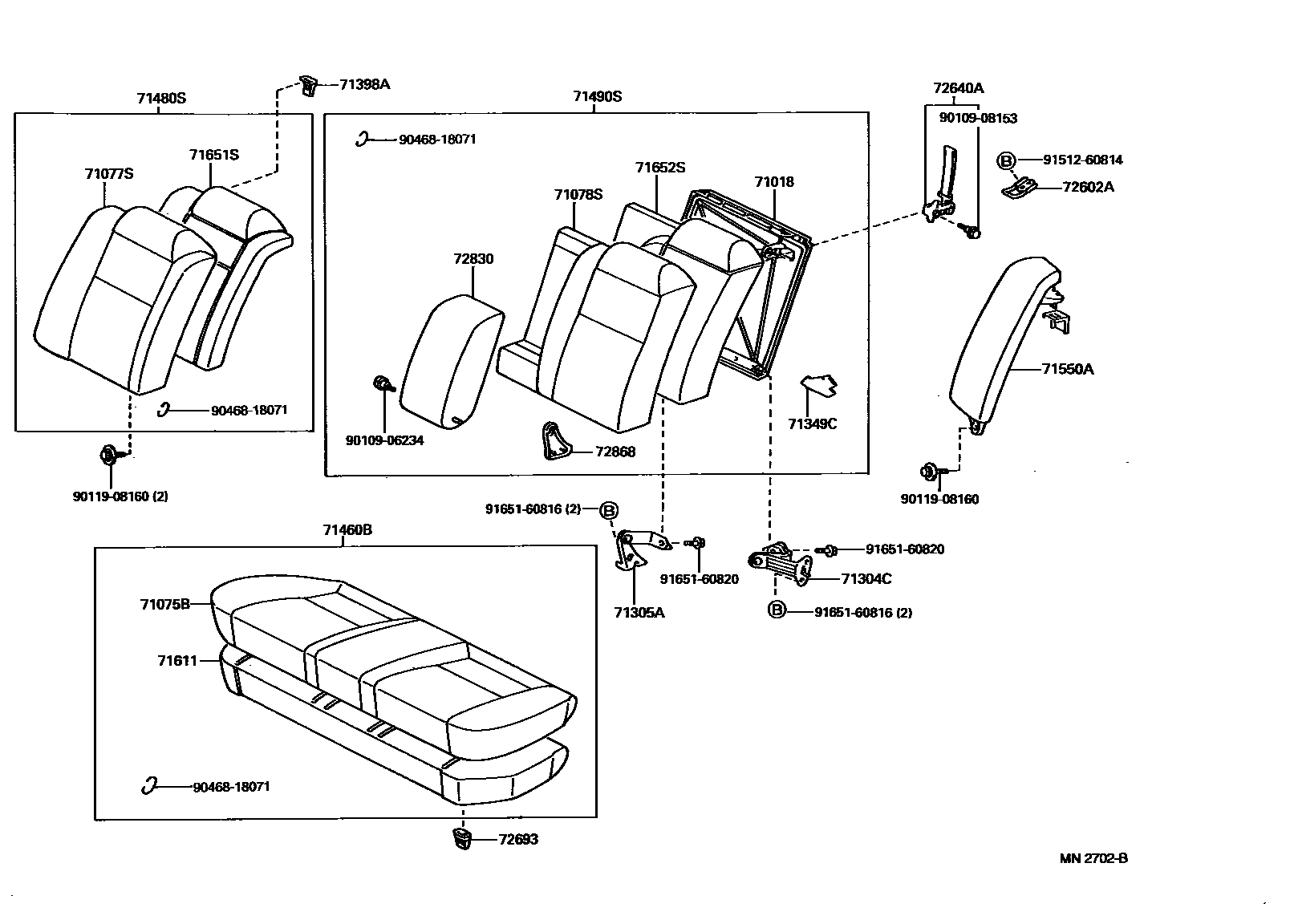 Toyota CAMRY 后排座椅和座椅滑轨 EPC diagram — MN2702B