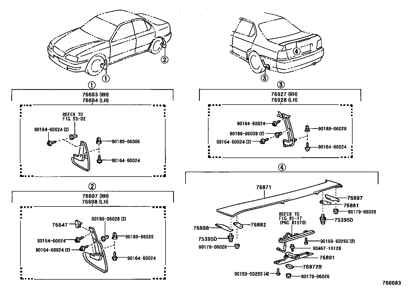 Toyota CAMRY 挡泥板和扰流板 EPC diagram — 760083