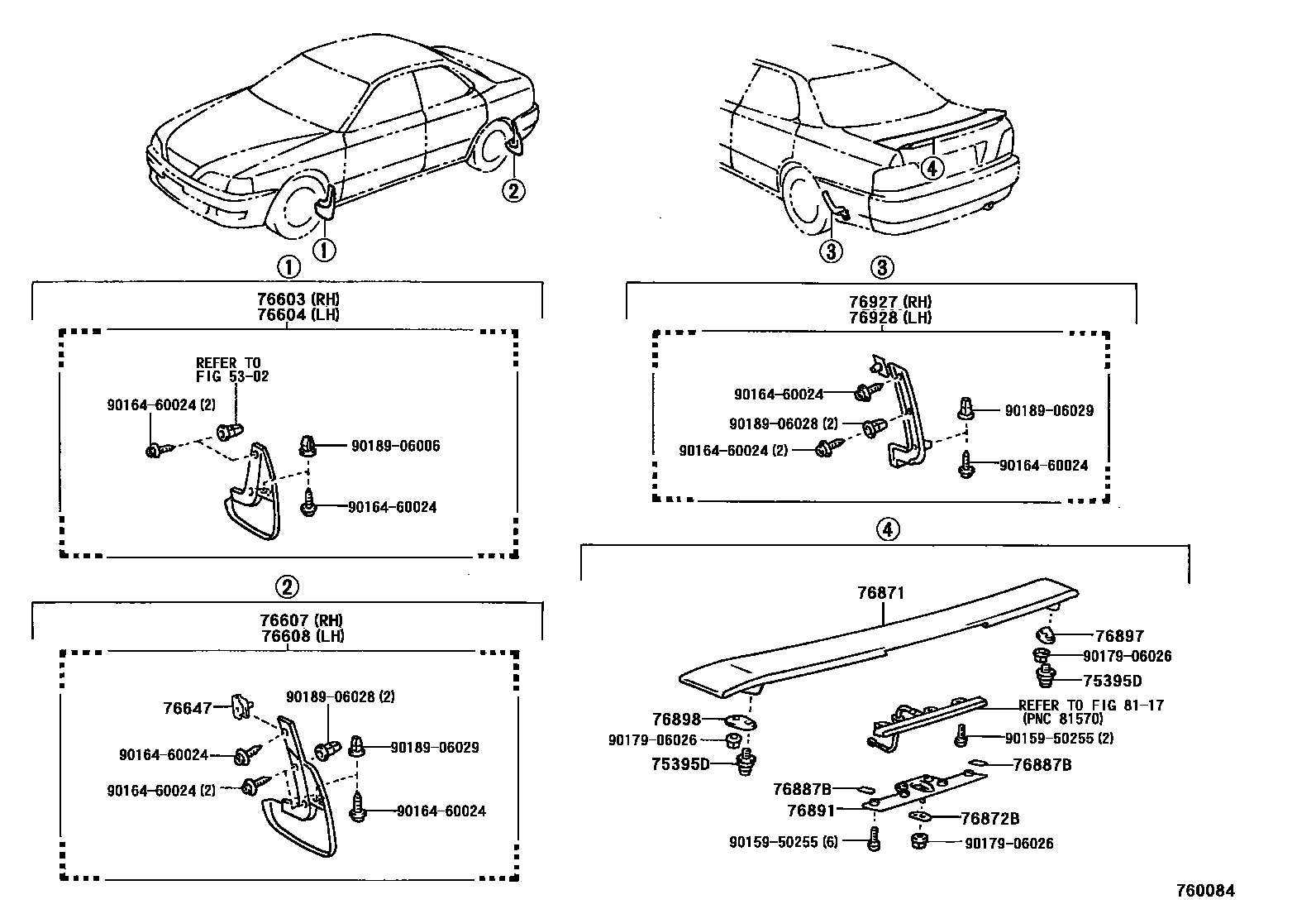 Toyota CAMRY 挡泥板和扰流板 EPC diagram — 760084