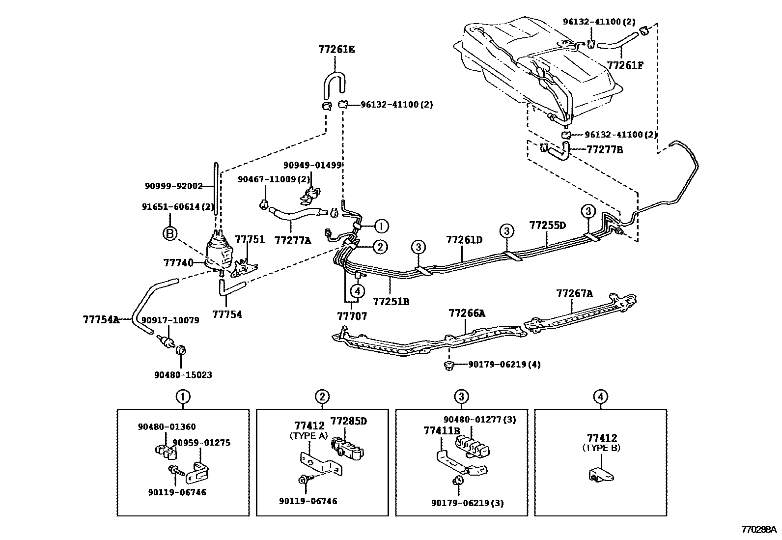Toyota CAMRY 燃油箱和燃油管 EPC diagram — 770288A